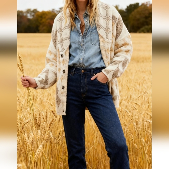 NWOT FREE PEOPLE BRIGHT OPTIMISTIC CARDIGAN IN NATURAL - Picture 13 of 13